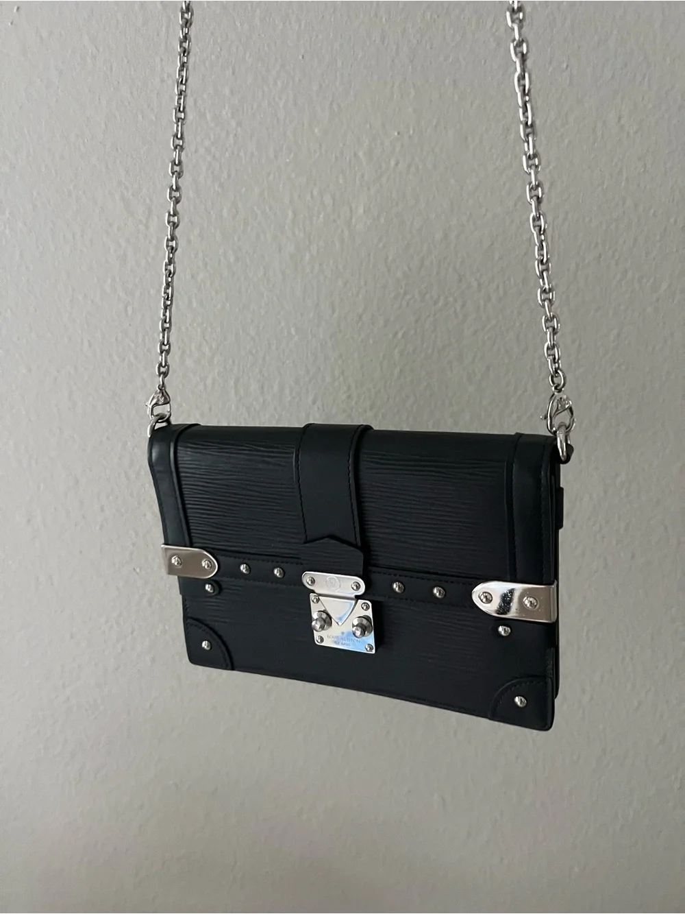 Louis Vuitton Black Epi Leather Messenger Bag with Silver Hardware
